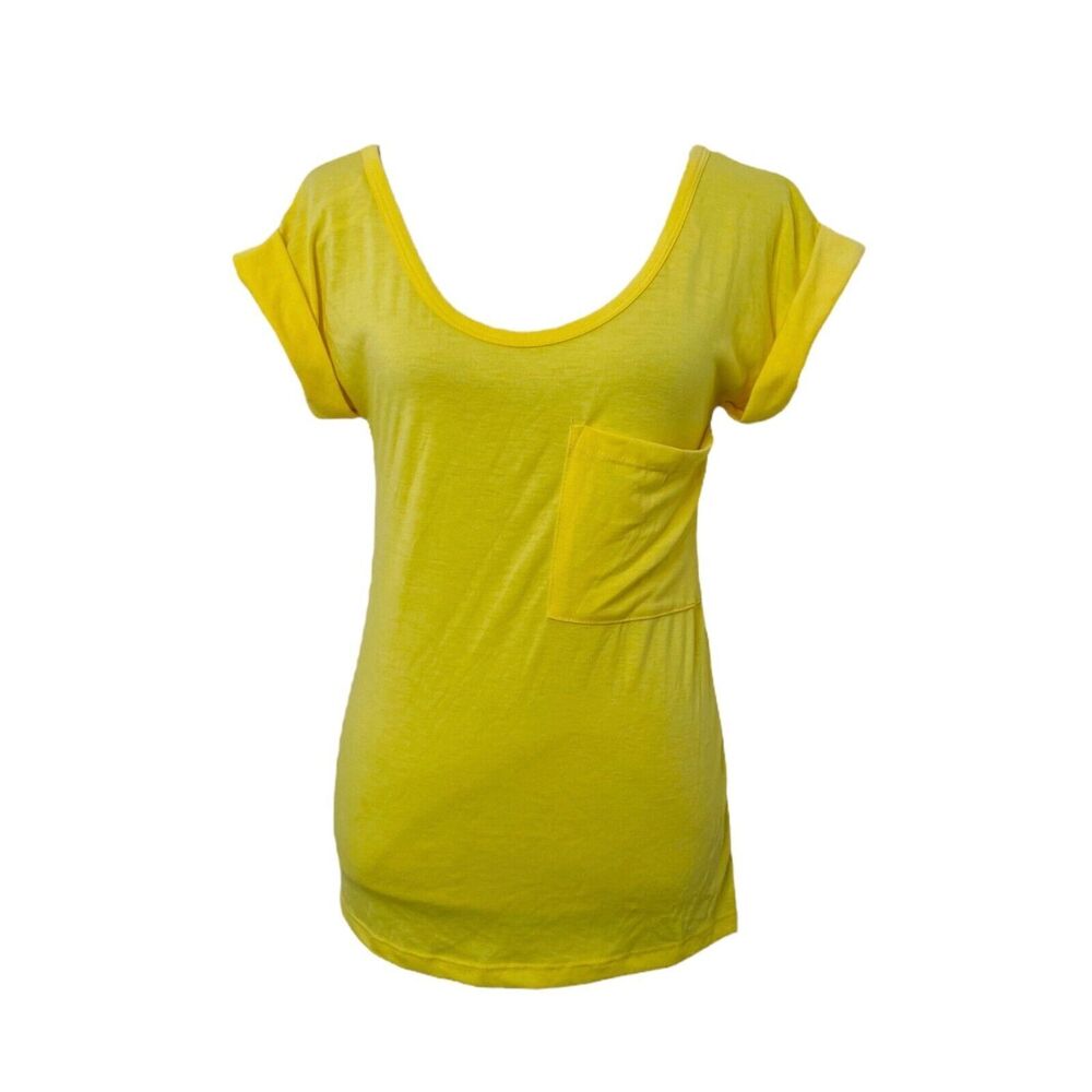 Dots Women’s Shirt Yellow Short Sleeve Scoop Neck Lightweight Size Small